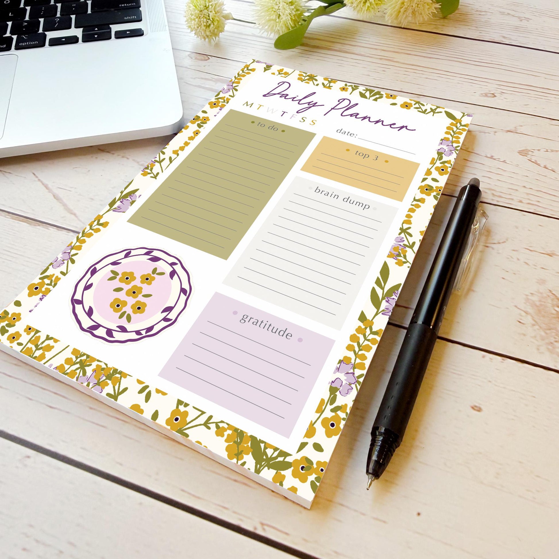 Daily Planner Tear-Off Notepads. Personalized Notepad. "Summer Flowers" || NPD