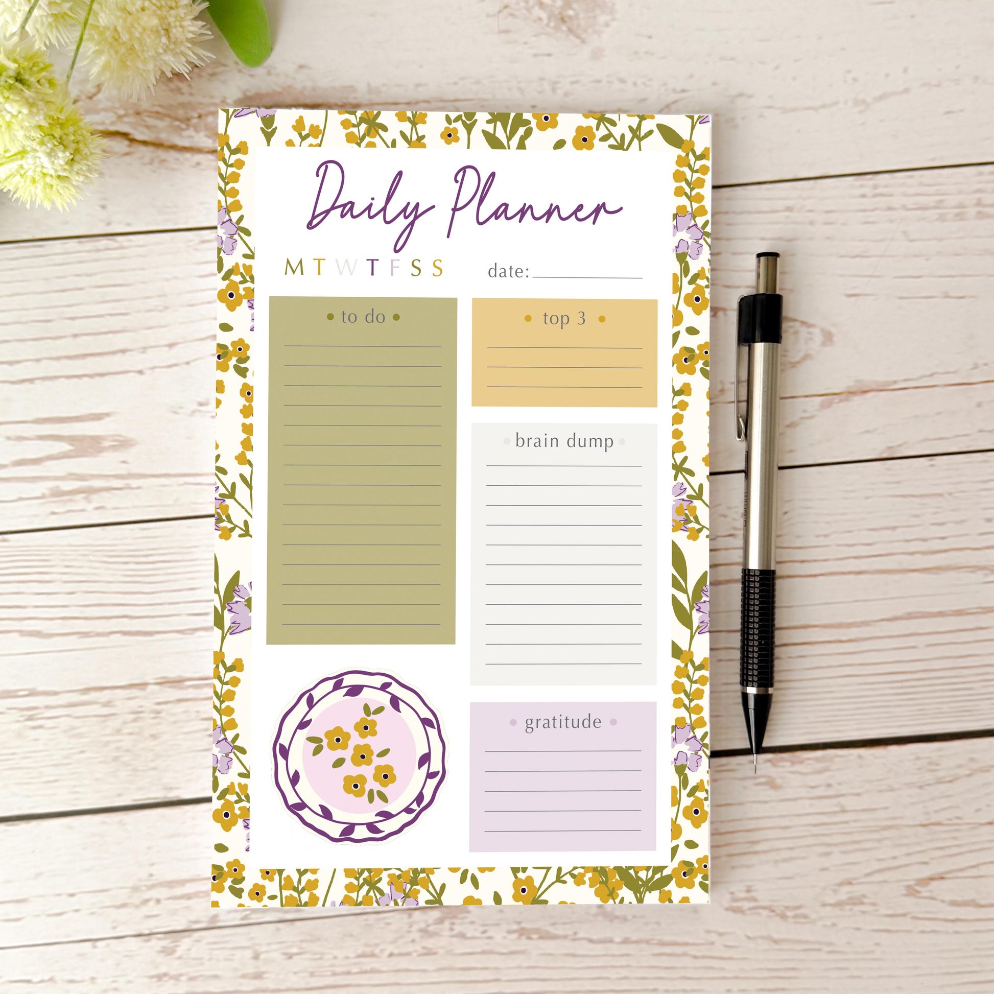 Daily Planner Tear-Off Notepads. Personalized Notepad. "Summer Flowers" || NPD