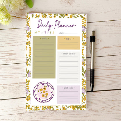 Daily Planner Tear-Off Notepads. Personalized Notepad. "Summer Flowers" || NPD