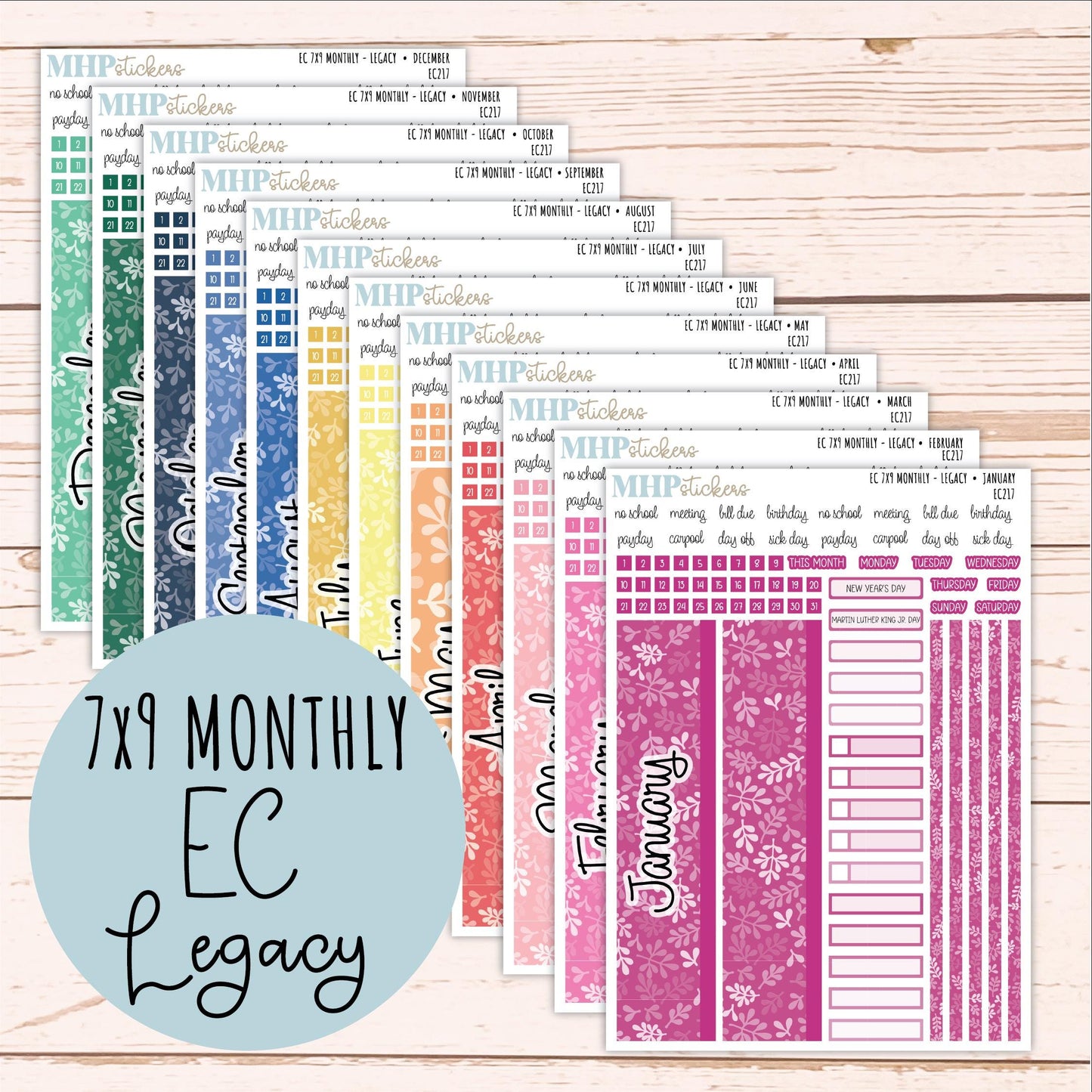 Monthly Headers for 7x9 Erin Condren Planners. LEGACY Color Way || EC217