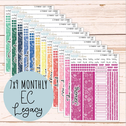 Monthly Headers for 7x9 Erin Condren Planners. LEGACY Color Way || EC217