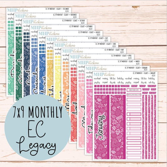 Monthly Headers for 7x9 Erin Condren Planners. LEGACY Color Way || EC217