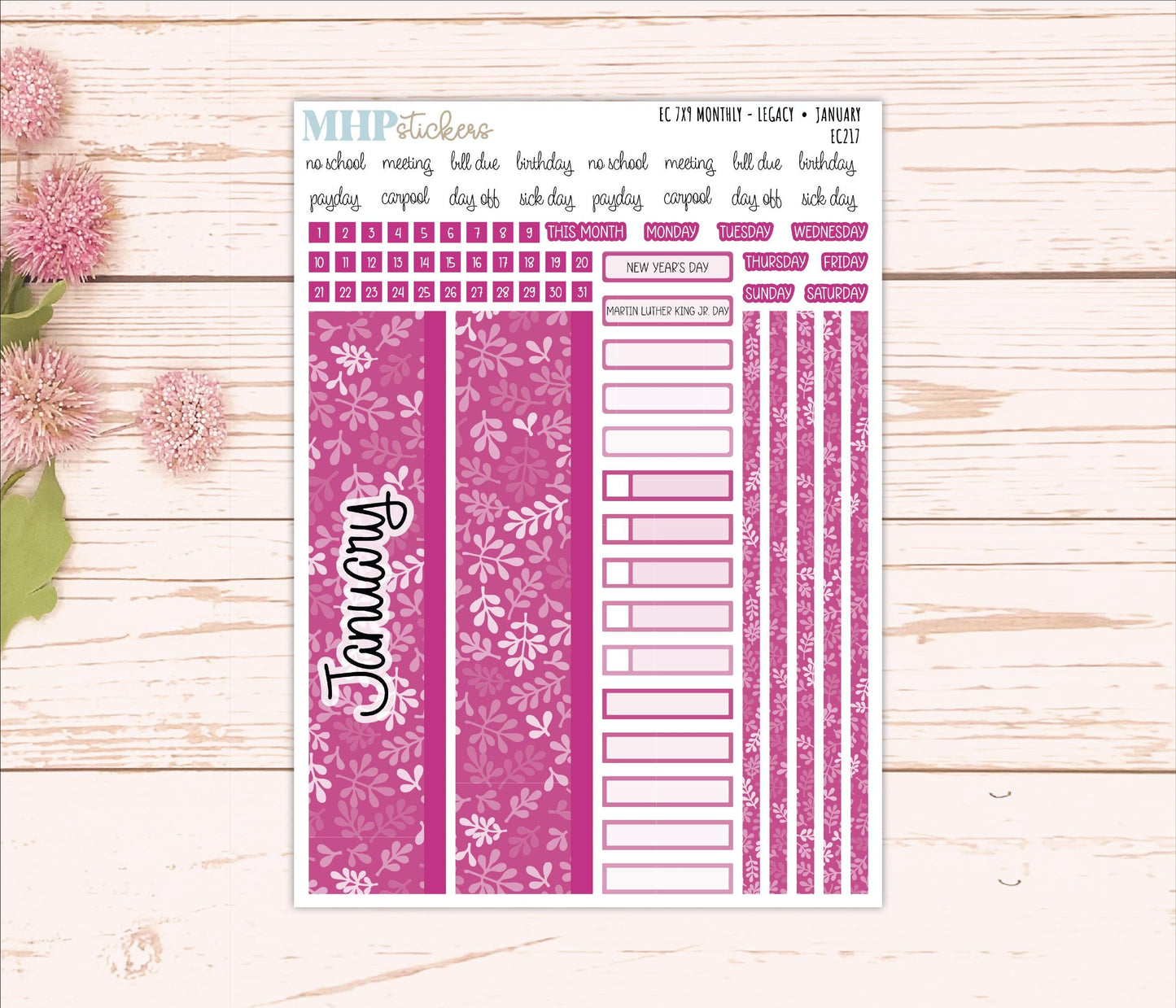 Monthly Headers for 7x9 Erin Condren Planners. LEGACY Color Way || EC217