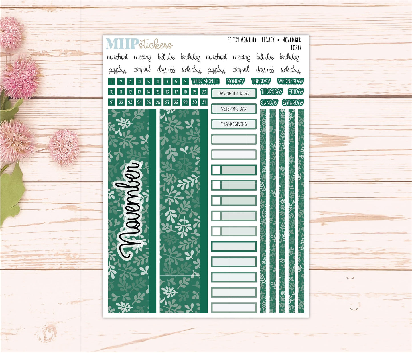 Monthly Headers for 7x9 Erin Condren Planners. LEGACY Color Way || EC217