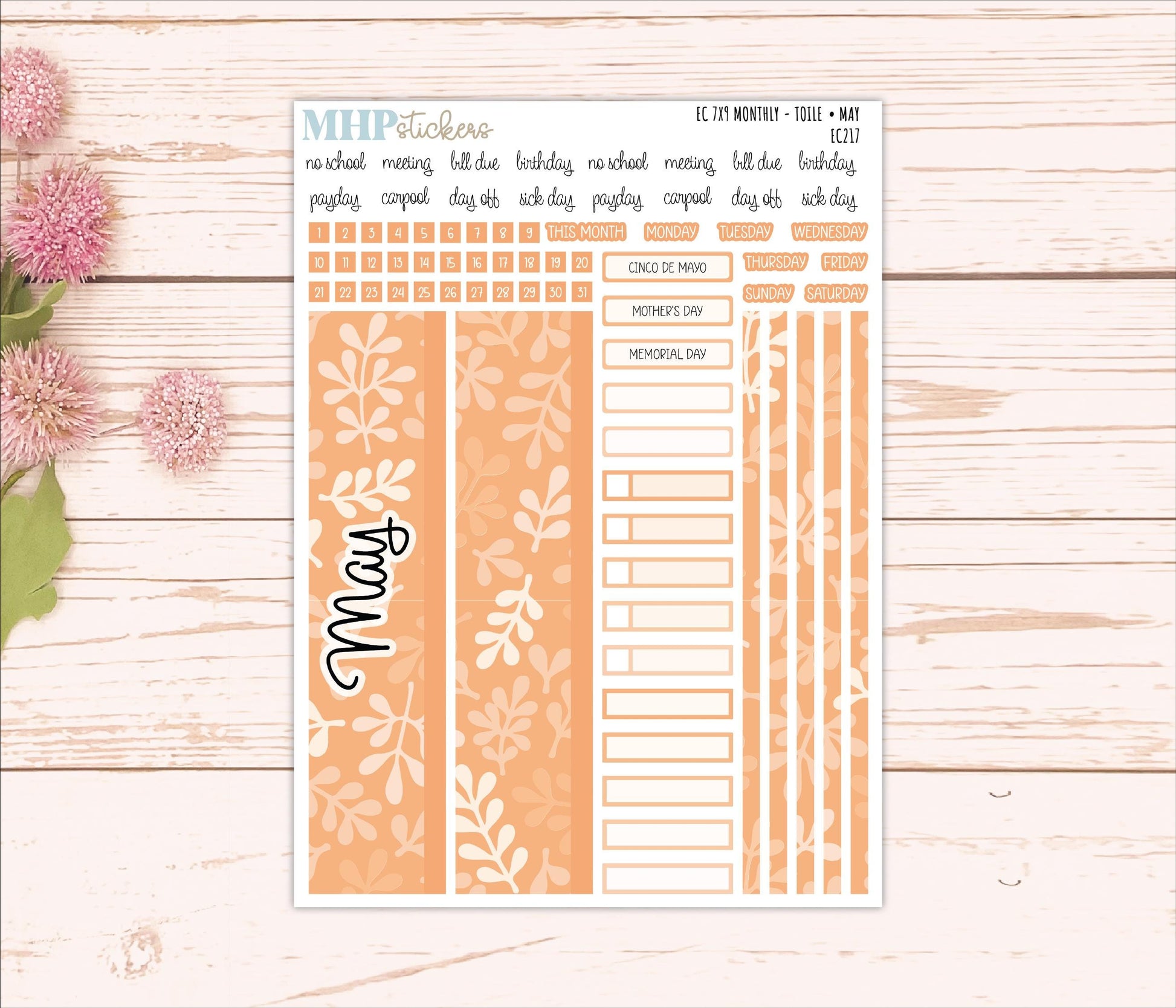 Monthly Headers for 7x9 Erin Condren Planners. TOILE Color Way || EC217