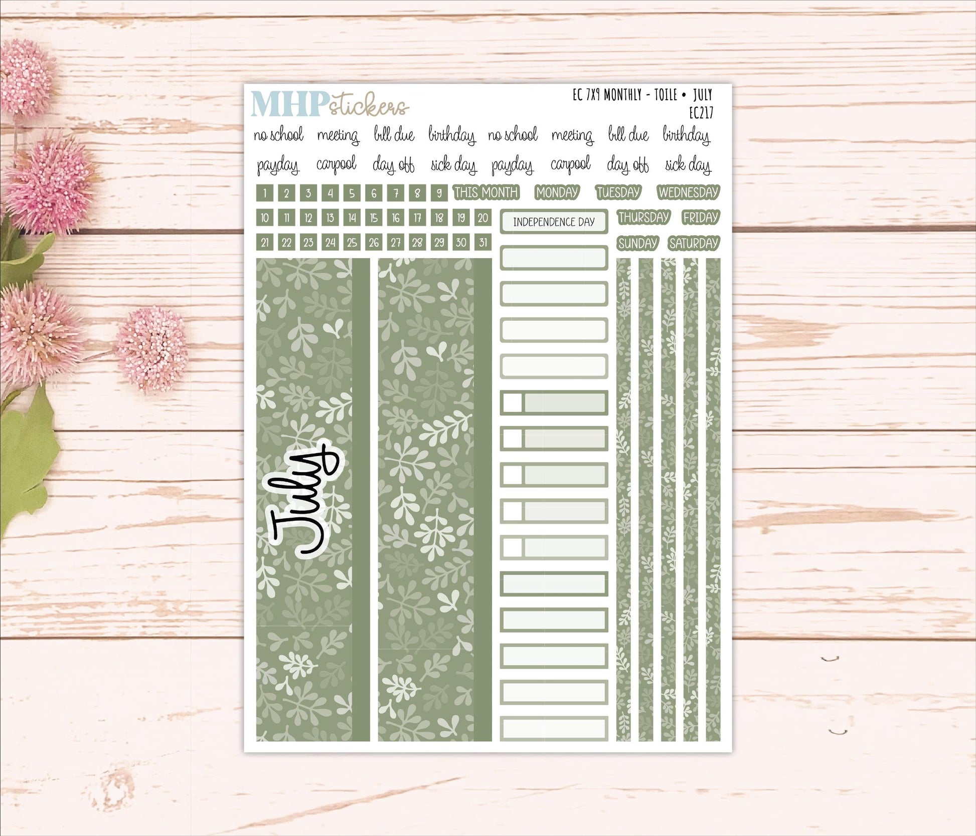 Monthly Headers for 7x9 Erin Condren Planners. TOILE Color Way || EC217