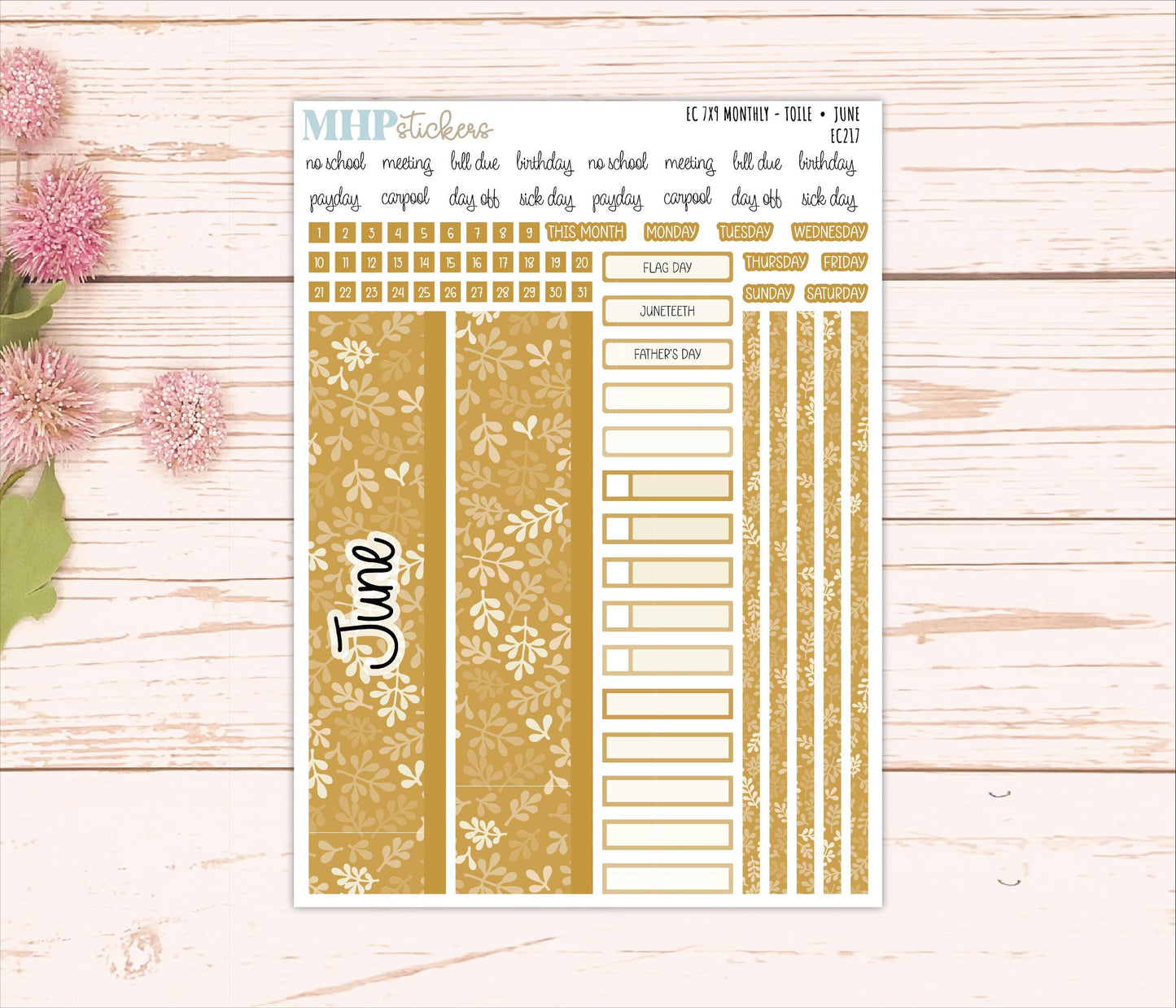 Monthly Headers for 7x9 Erin Condren Planners. TOILE Color Way || EC217