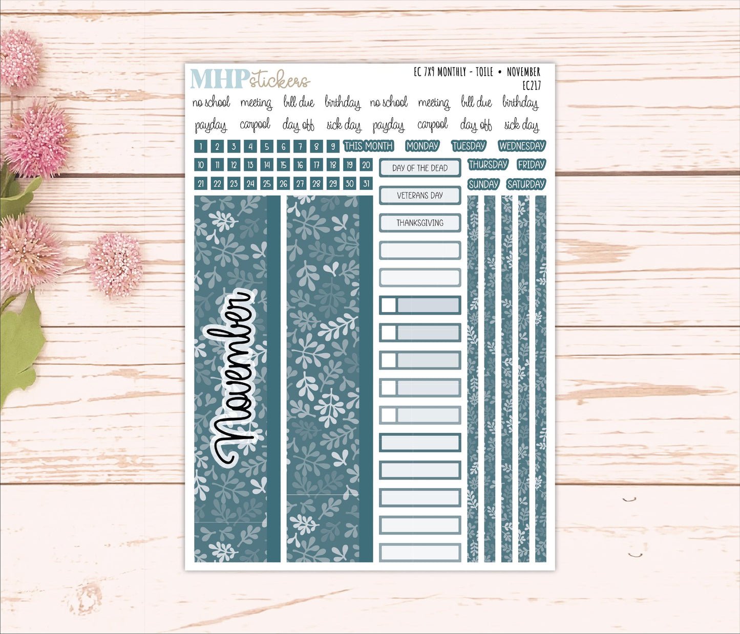 Monthly Headers for 7x9 Erin Condren Planners. TOILE Color Way || EC217