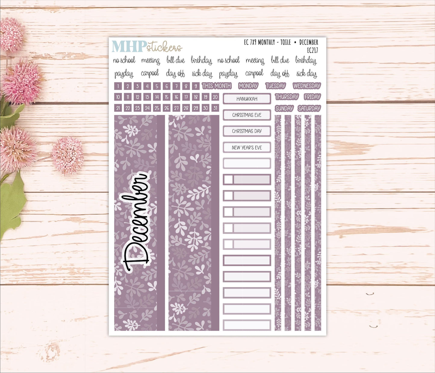 Monthly Headers for 7x9 Erin Condren Planners. TOILE Color Way || EC217