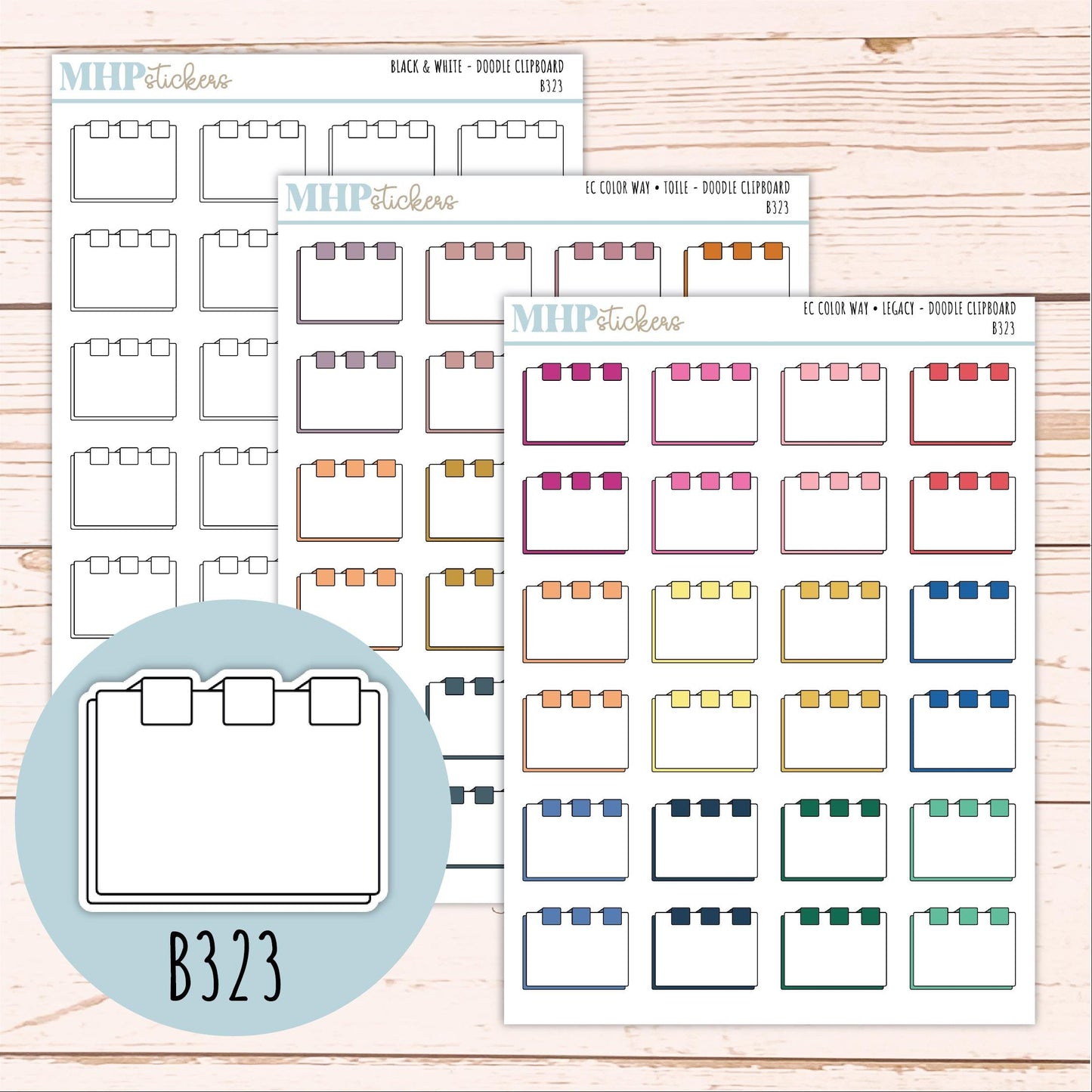 Clipboard Doodle Planner Stickers. EC Color Way || B323