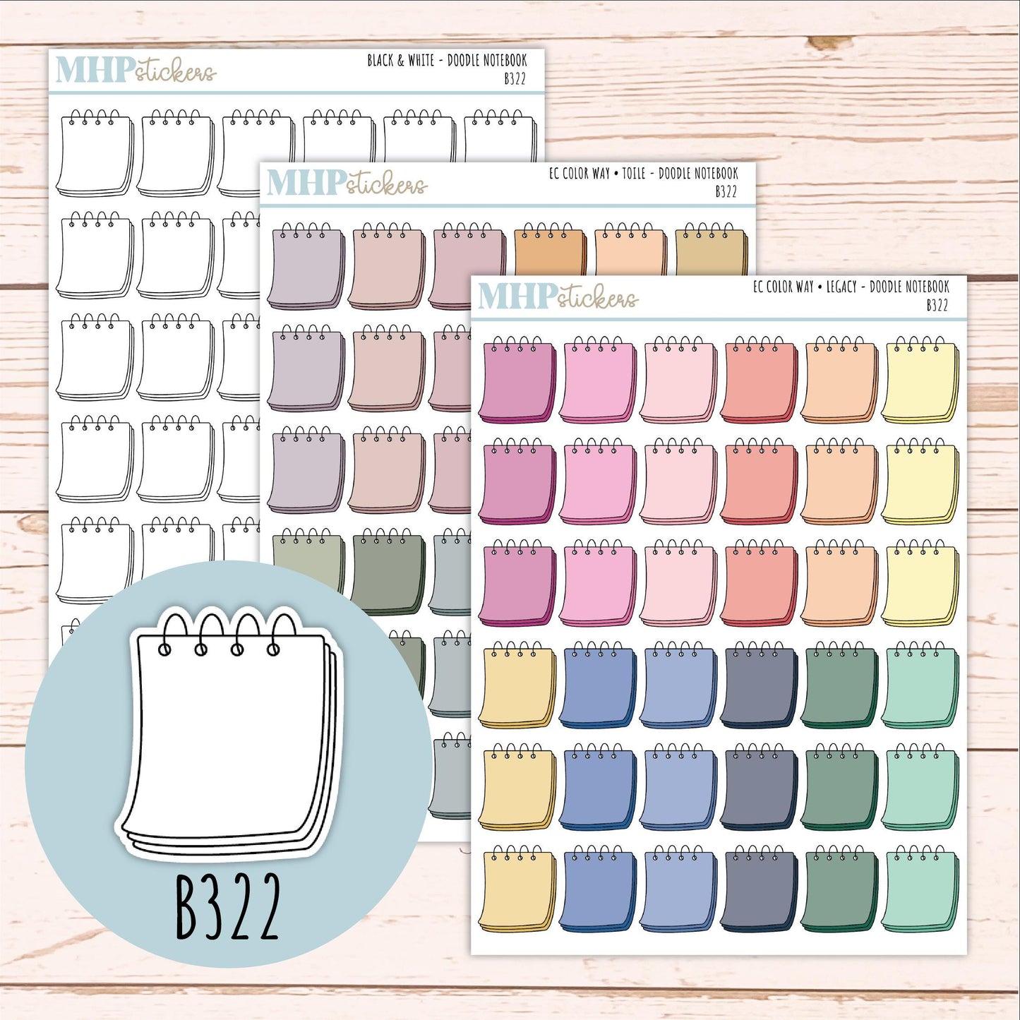 Notebook Doodle Planner Stickers. EC Color Way || B322