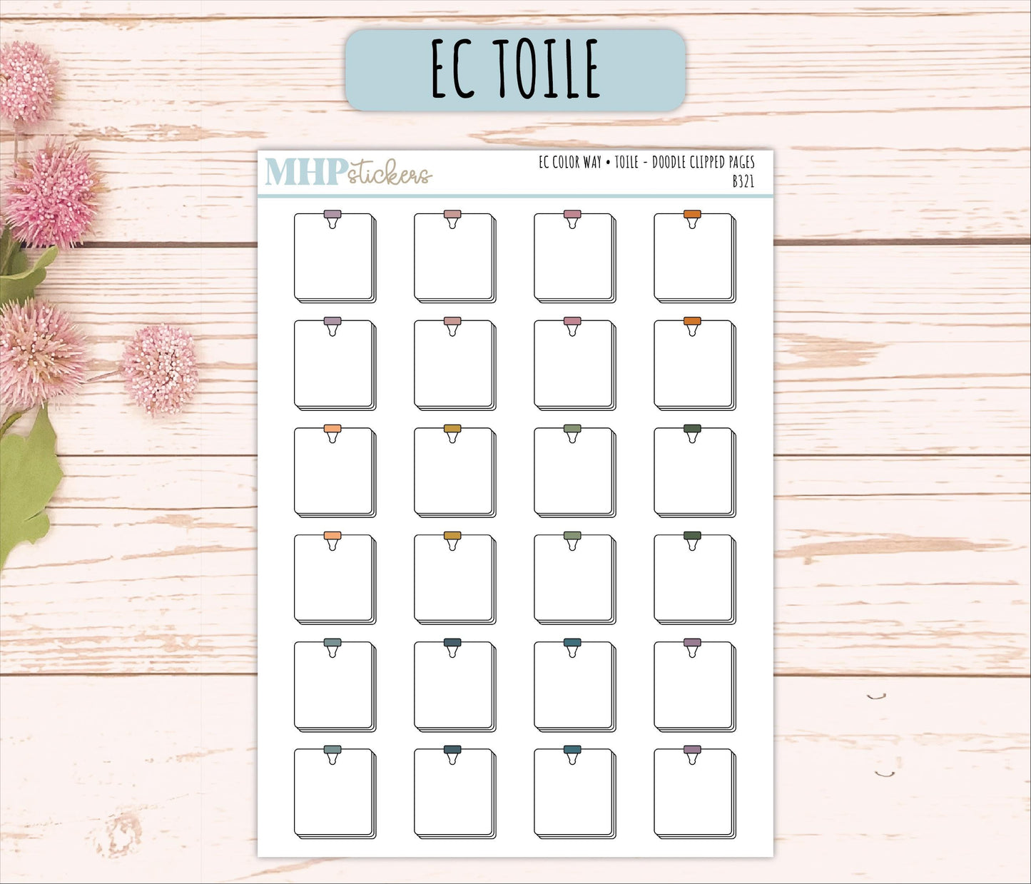 Clipped Pages Doodle Planner Stickers. EC Color Way || B3221