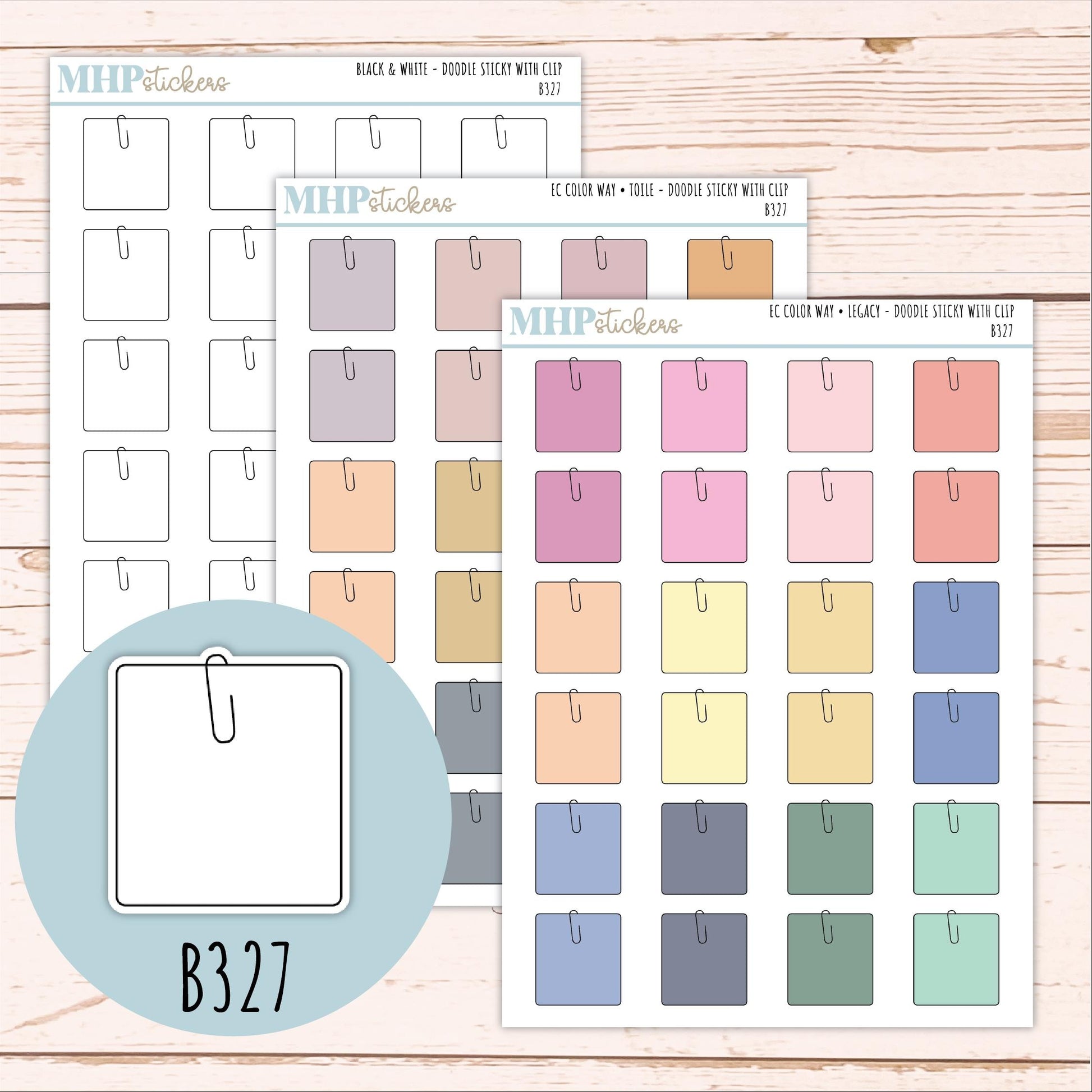 Sticky Note with Clip Doodle Planner Stickers. EC Color Way || B327