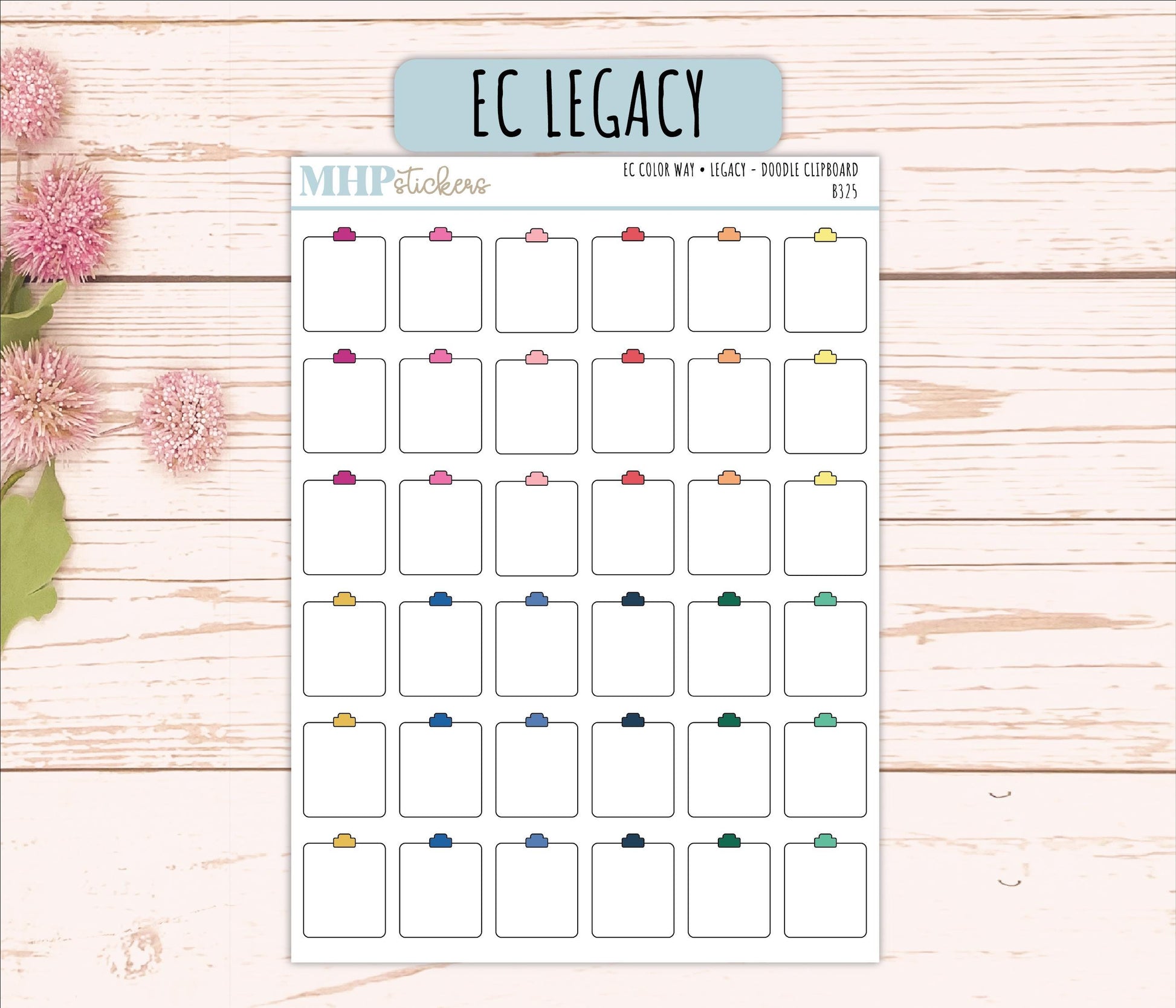 Clipboard Doodle Planner Stickers. EC Color Way || B325