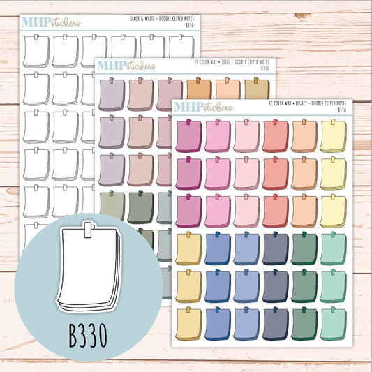 Clipped Notes Doodle Planner Stickers. EC Color Way || B330