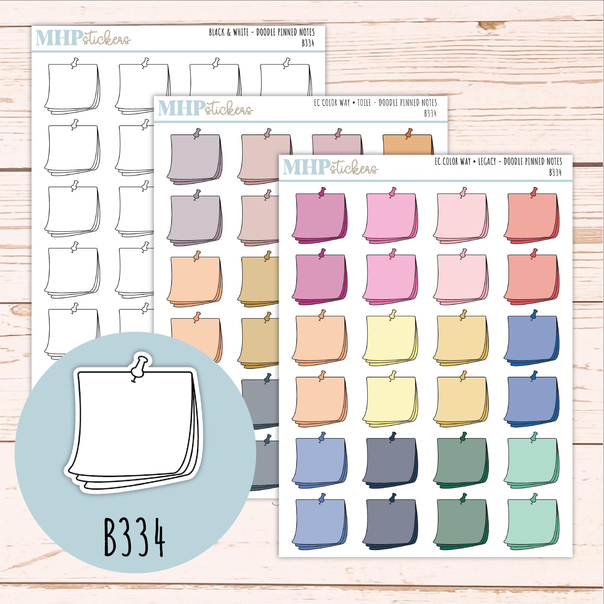 Pinned Notes Doodle Planner Stickers. EC Color Way || B334