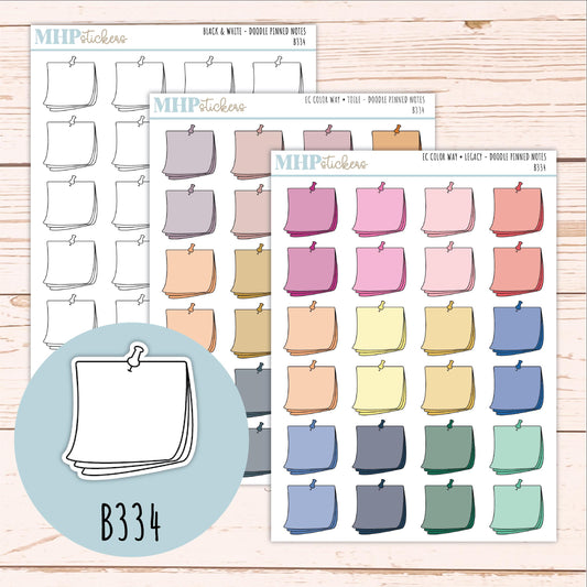 Pinned Notes Doodle Planner Stickers. EC Color Way || B334