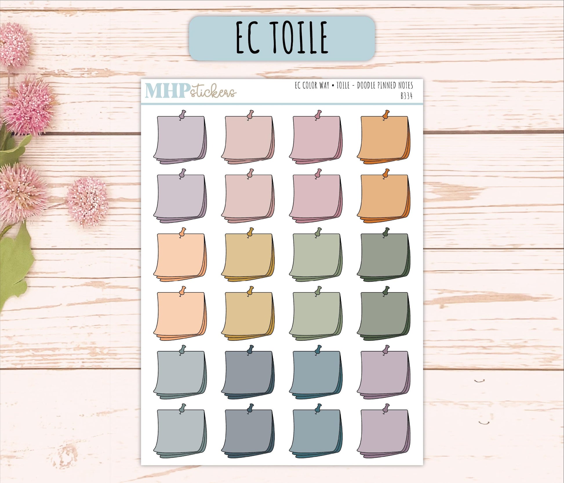 Pinned Notes Doodle Planner Stickers. EC Color Way || B334