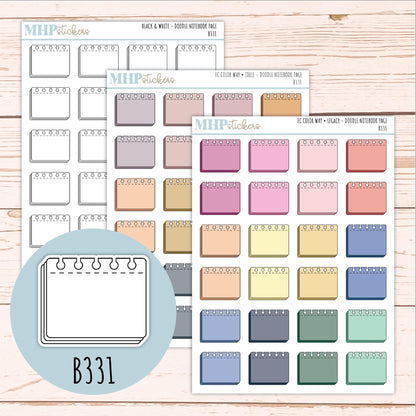 Notebook Page Doodle Planner Stickers. EC Color Way || B331