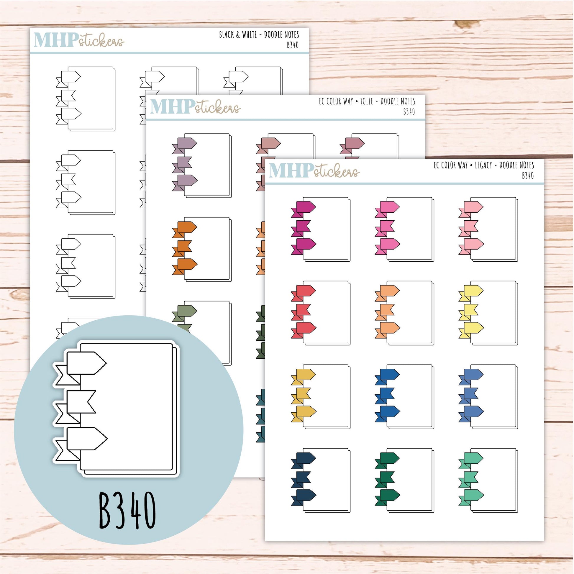 Notes Doodle Planner Stickers. EC Color Way || B340