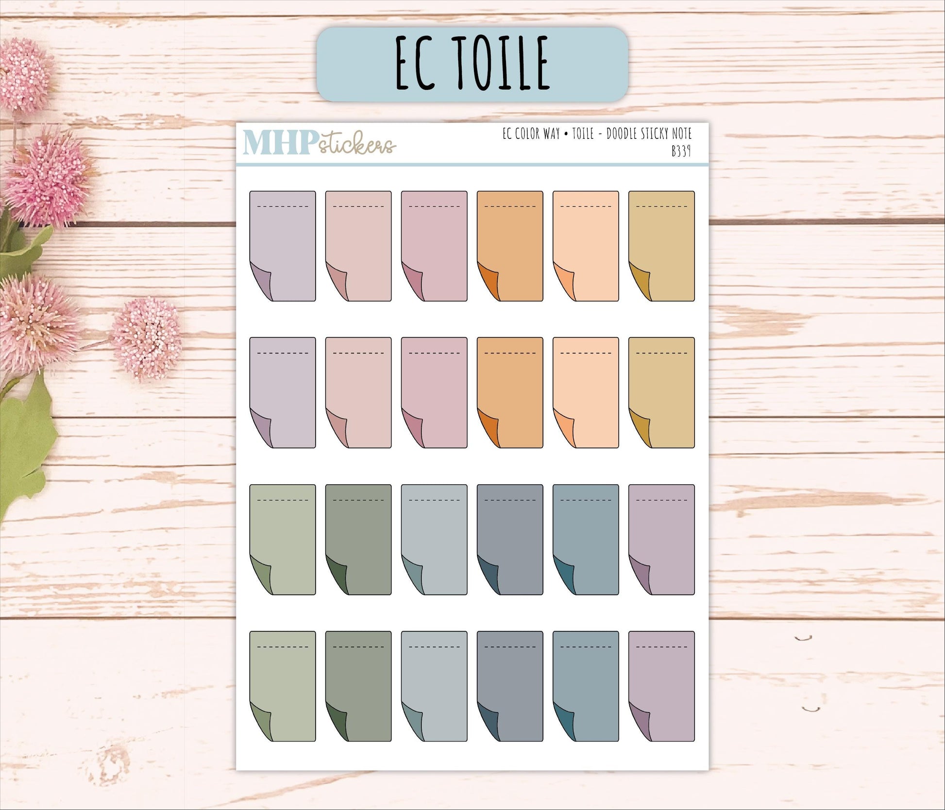 Sticky Note Doodle Planner Stickers. EC Color Way || B339