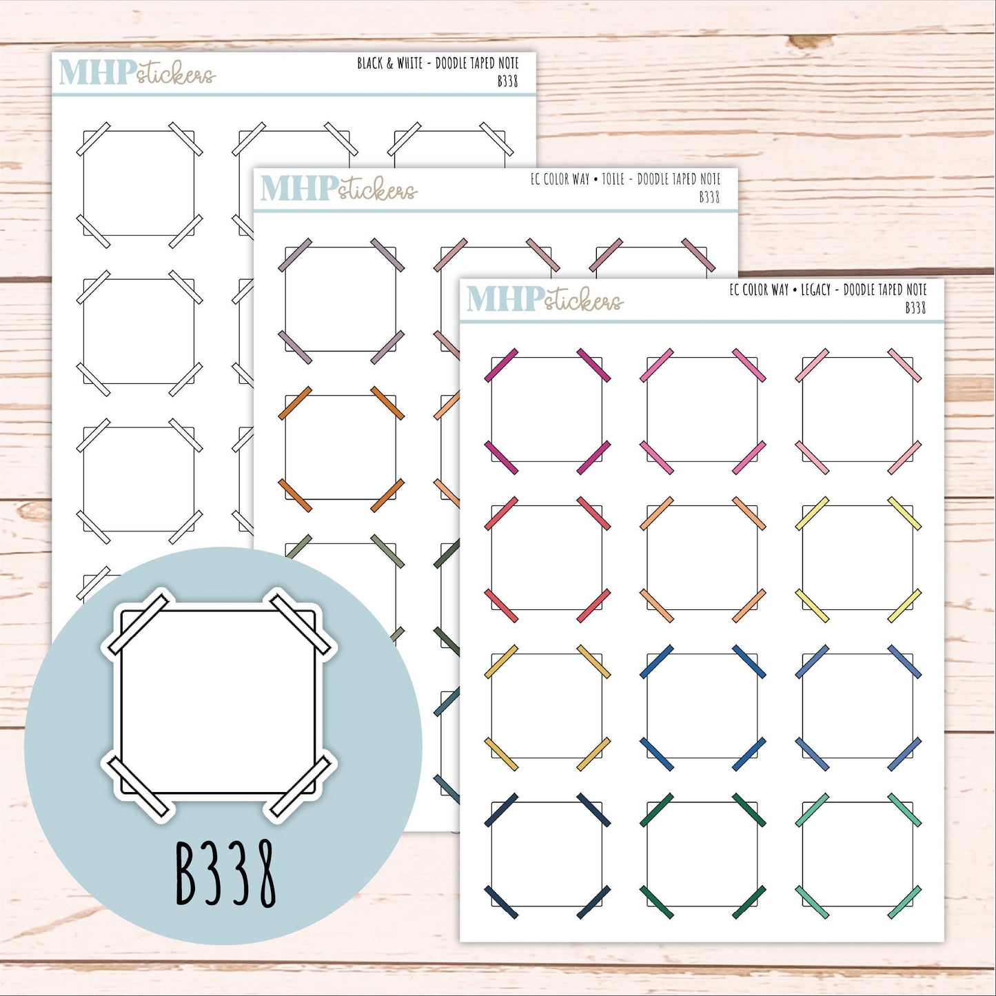 Taped Note Doodle Planner Stickers. EC Color Way || B338