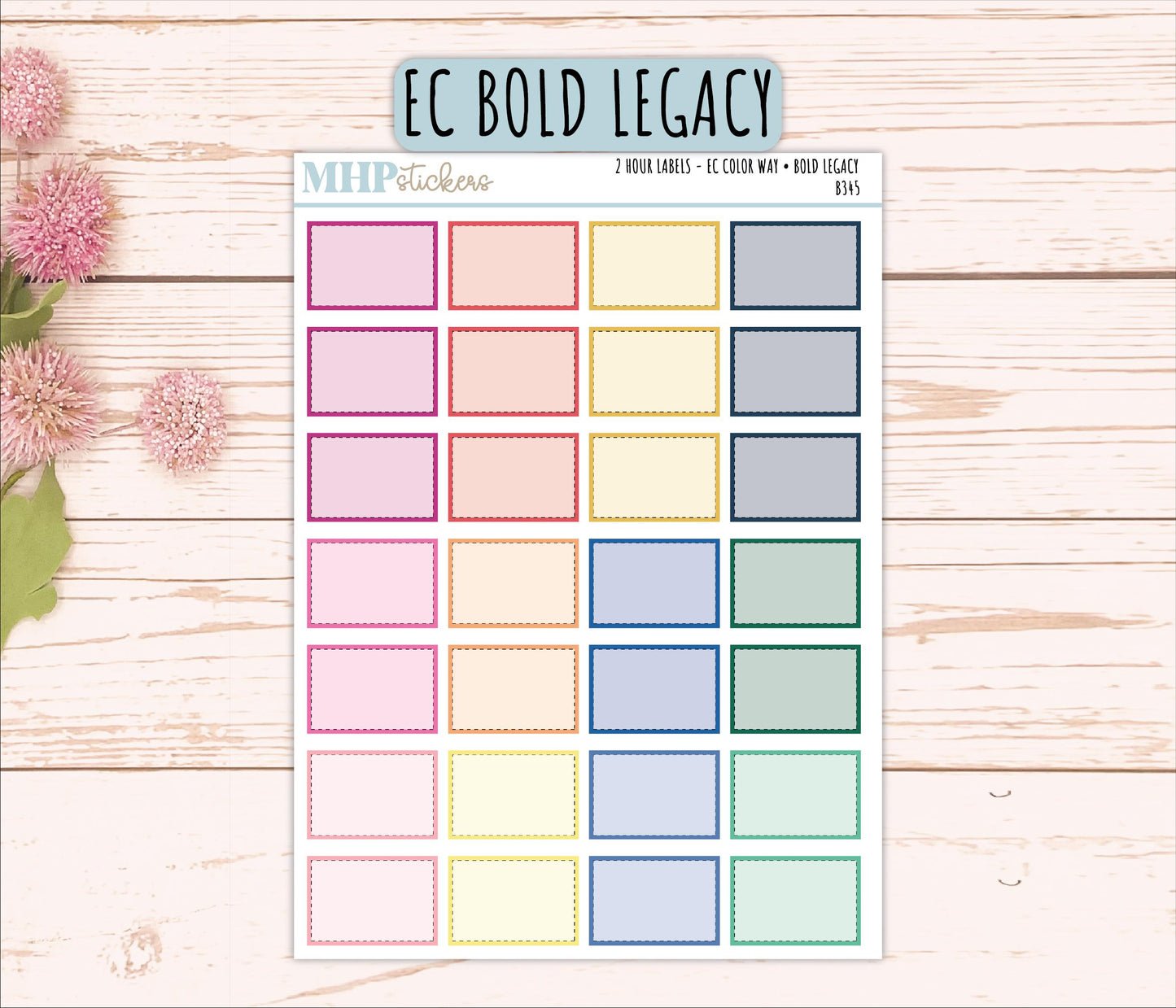 2 Hour Labels for EC Planners. EC Color Way || B345