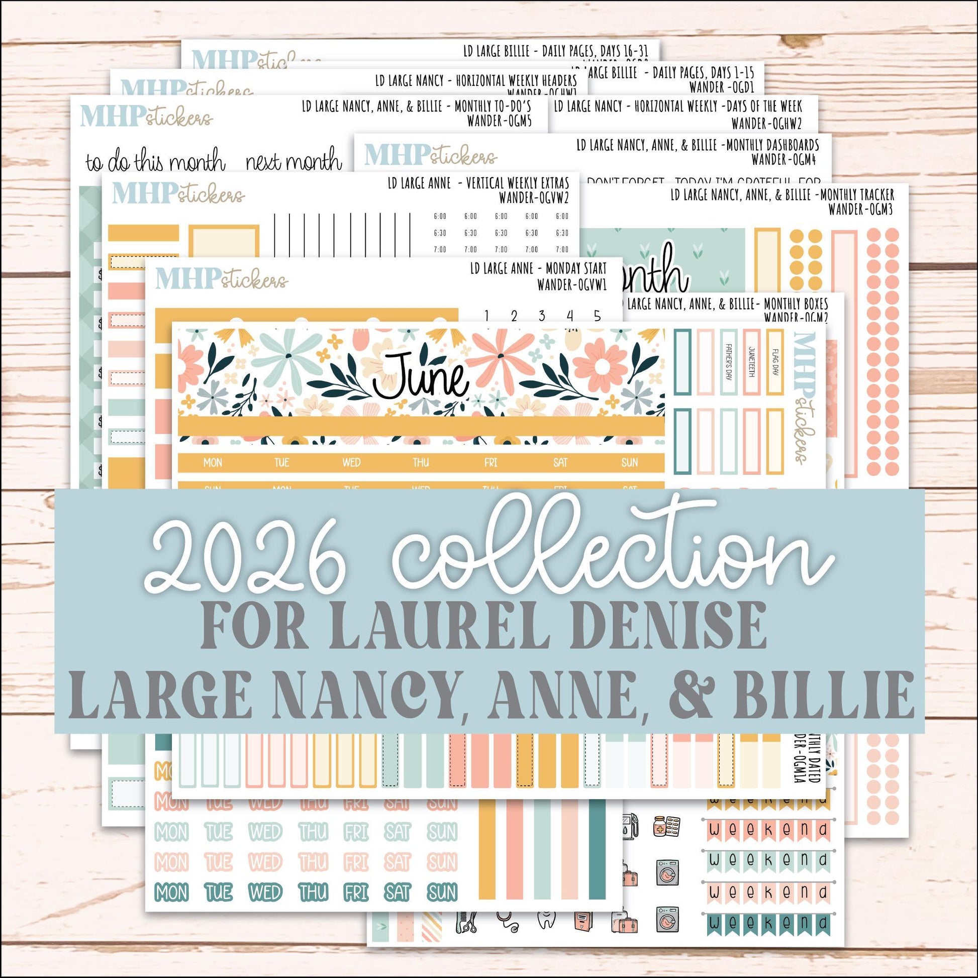 JUNE 2026 Stickers for Large Nancy, Anne, & Billie Planners. Laurel Denise Planners. "Wander" || OG