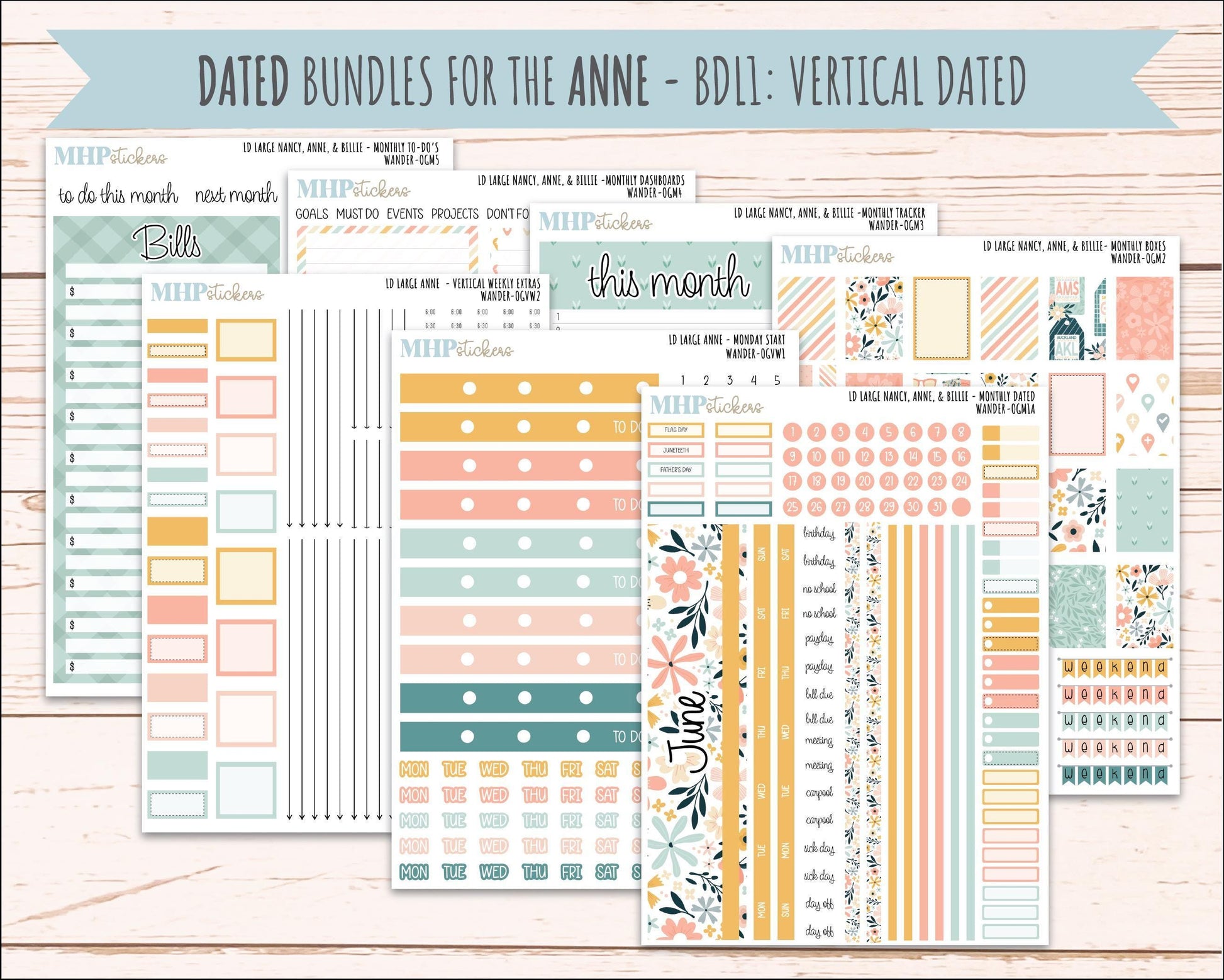 JUNE 2026 Stickers for Large Nancy, Anne, & Billie Planners. Laurel Denise Planners. "Wander" || OG