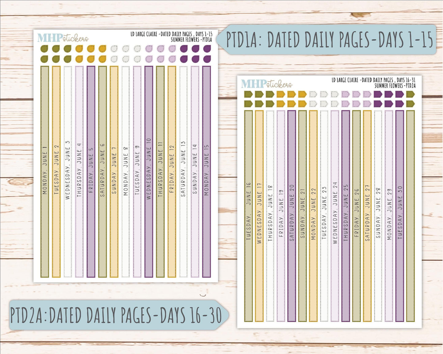 JUNE 2026 Stickers for the Large Scout, Large Claire, and Large Luna Laurel Denise Planners "Summer Flowers" || PT