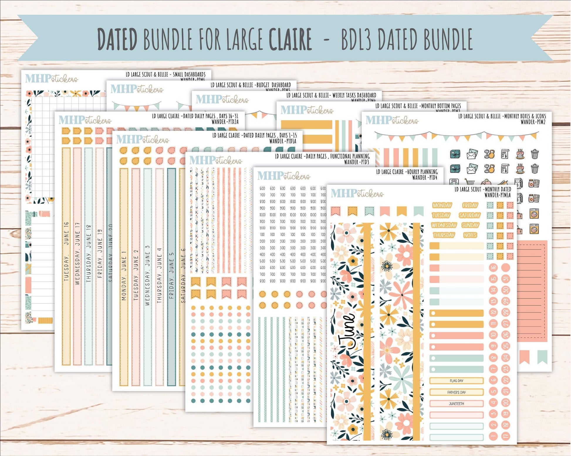 JUNE 2026 Stickers for the Large Scout & Large Claire Laurel Denise Planners "Wander" || PT