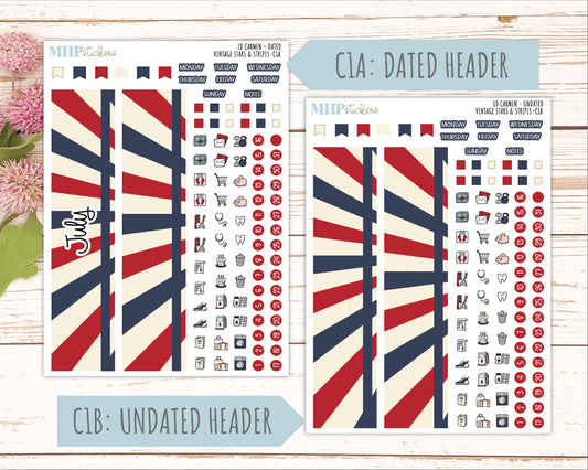JULY 2026 Stickers for The Carmen Laurel Denise Planner "Vintage Stars & Stripes" || C