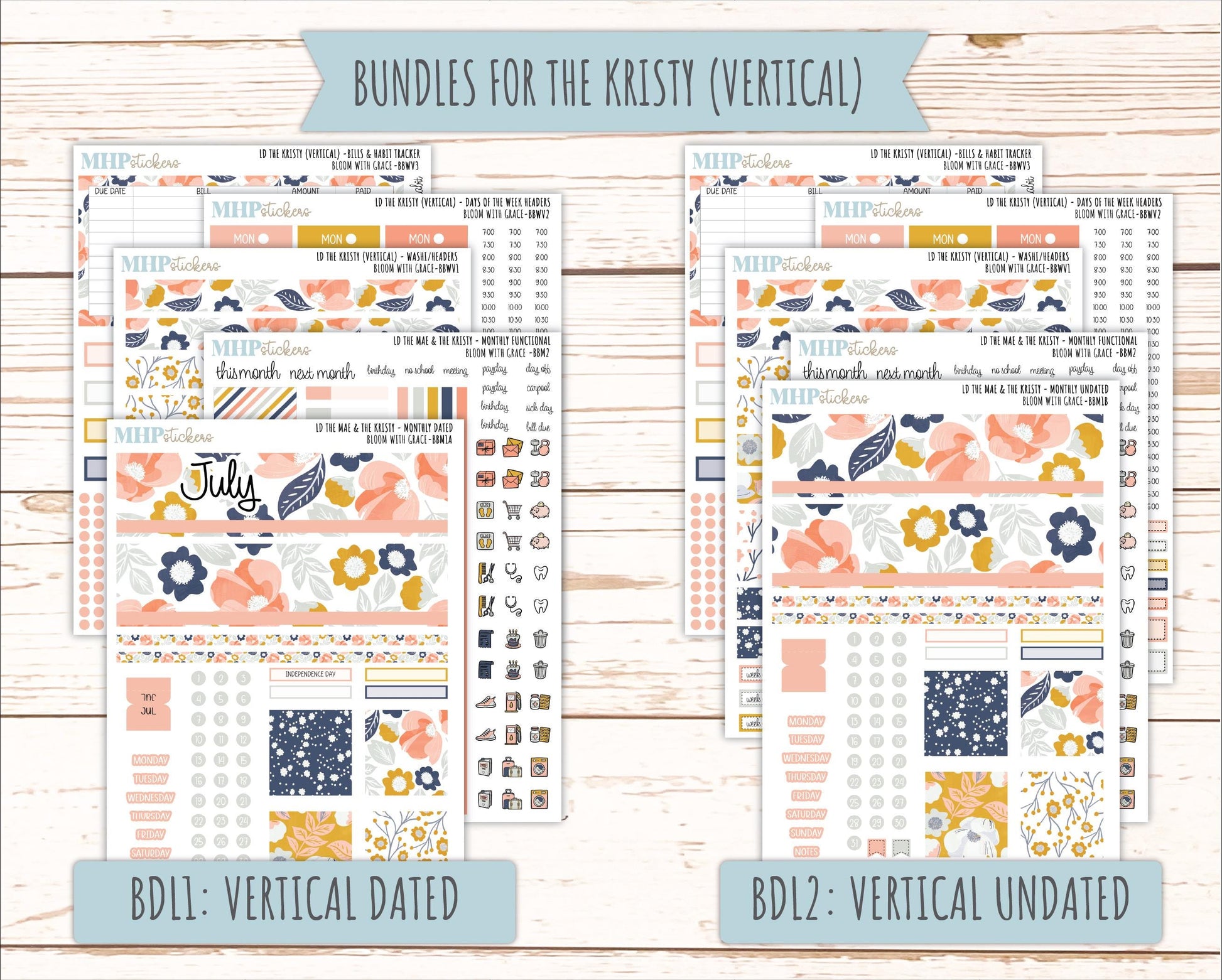 JULY 2026 Stickers for the Mae & Kristy Laurel Denise Planners "Bloom with Grace" || BB