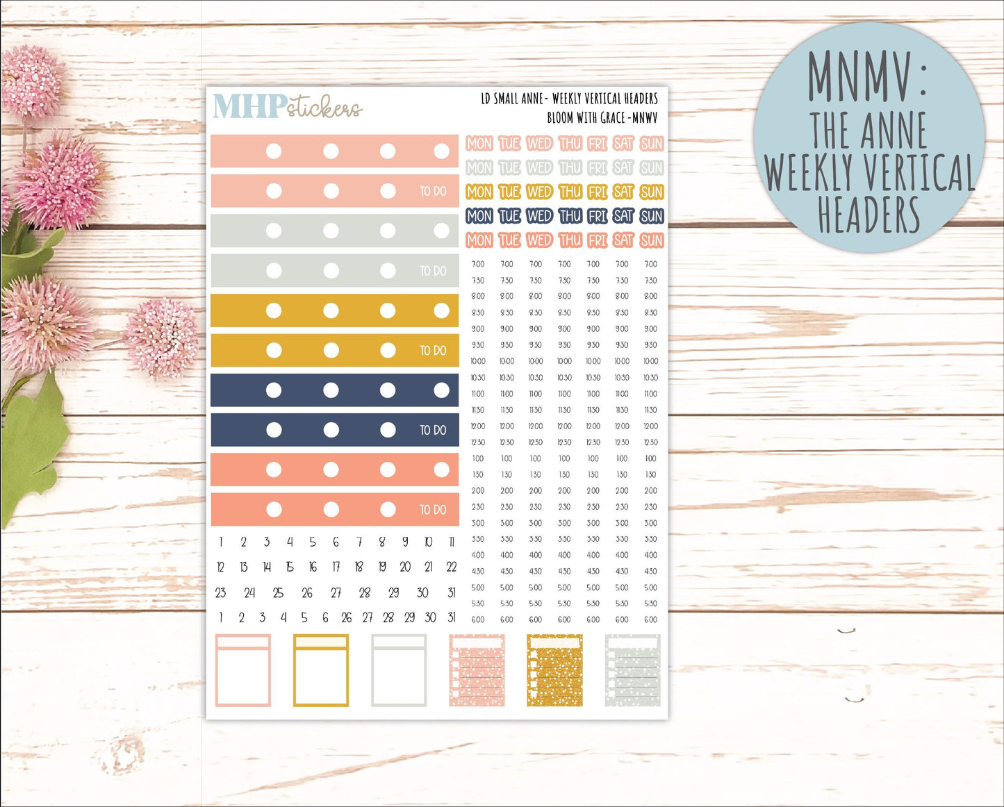 JULY 2026 Stickers for Small Nancy & Anne Laurel Denise Planners "Bloom with Grace" || MN