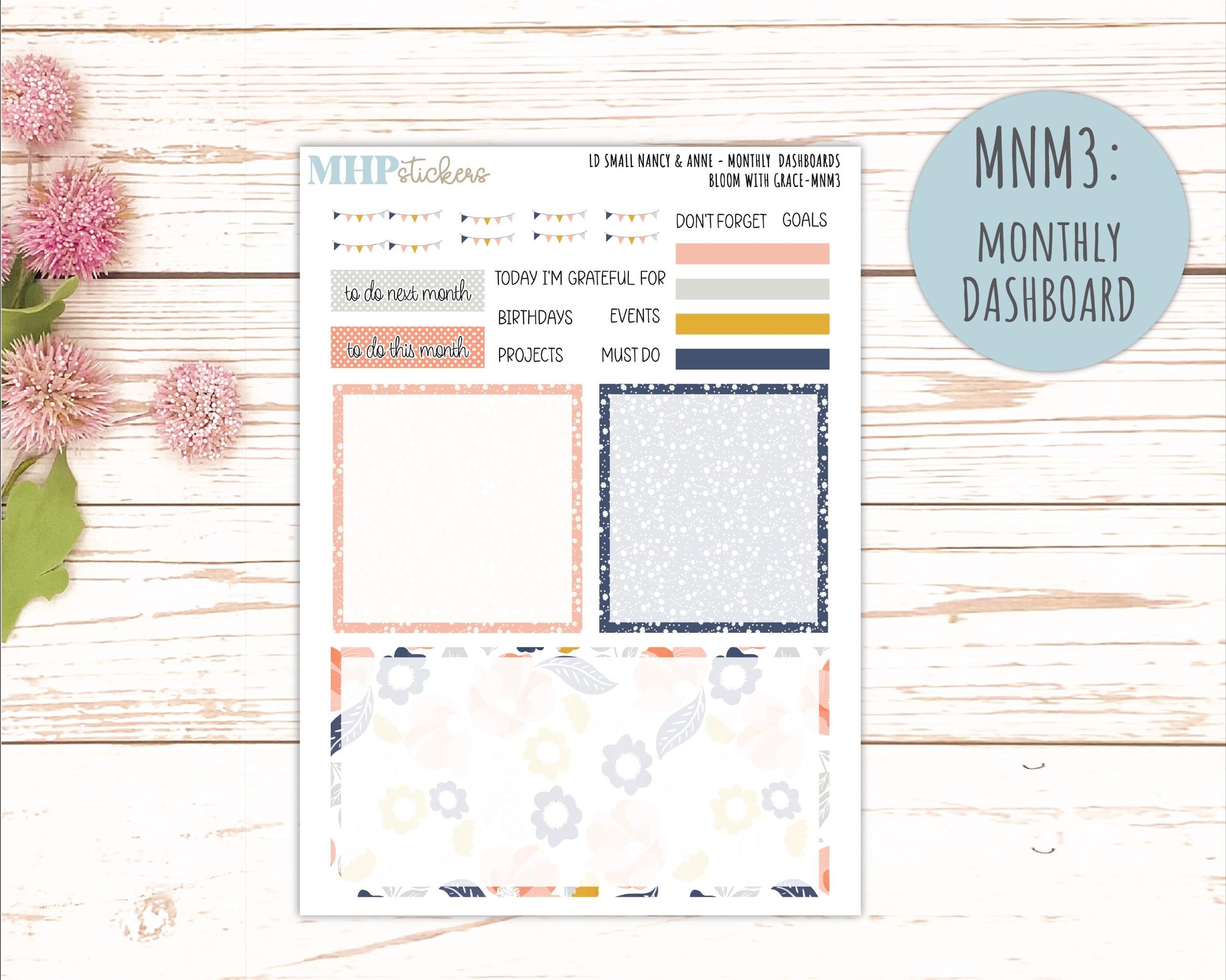 JULY 2026 Stickers for Small Nancy & Anne Laurel Denise Planners "Bloom with Grace" || MN