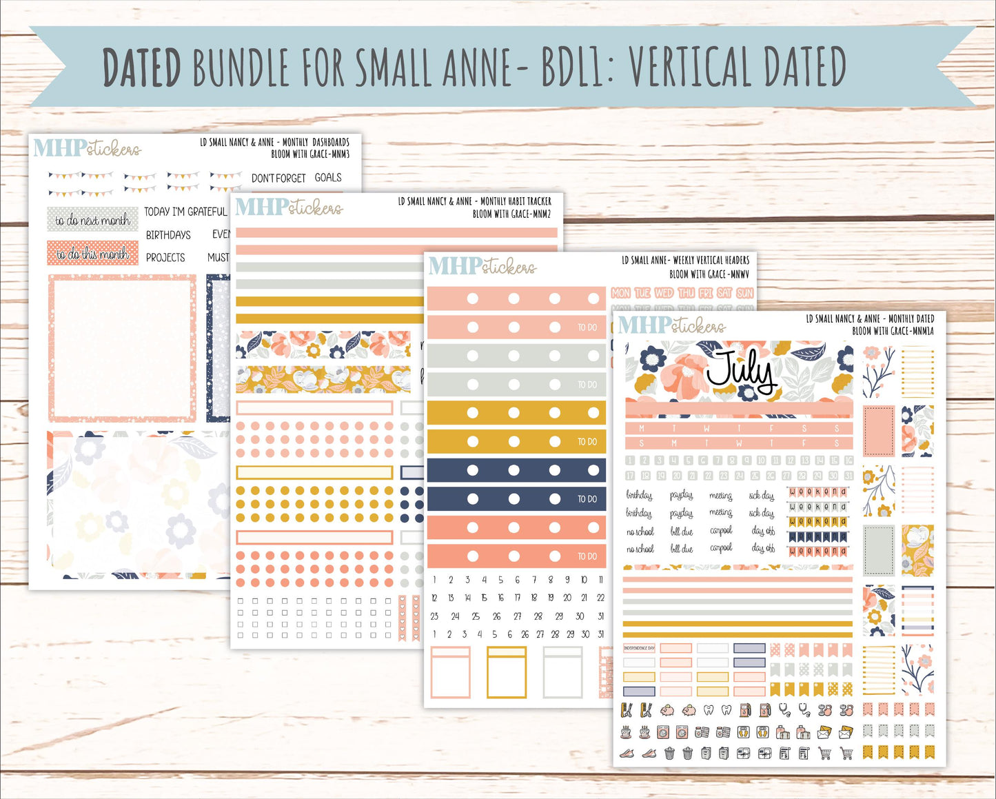 JULY 2026 Stickers for Small Nancy & Anne Laurel Denise Planners "Bloom with Grace" || MN
