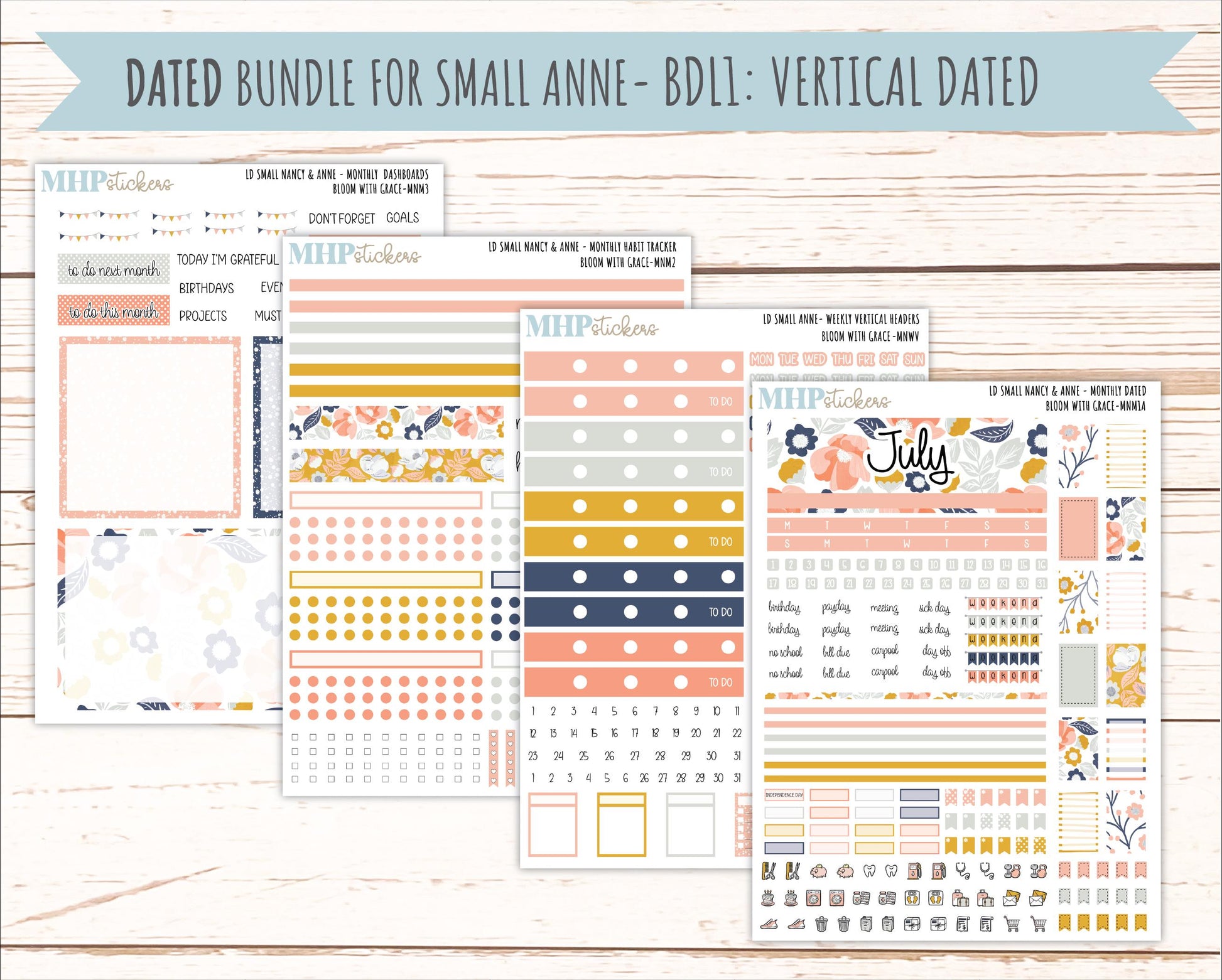 JULY 2026 Stickers for Small Nancy & Anne Laurel Denise Planners "Bloom with Grace" || MN