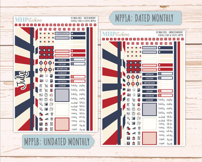 JULY 2026 Stickers for The Small Rose Laurel Denise Planner. "Vintage Stars & Stripes" || MPP