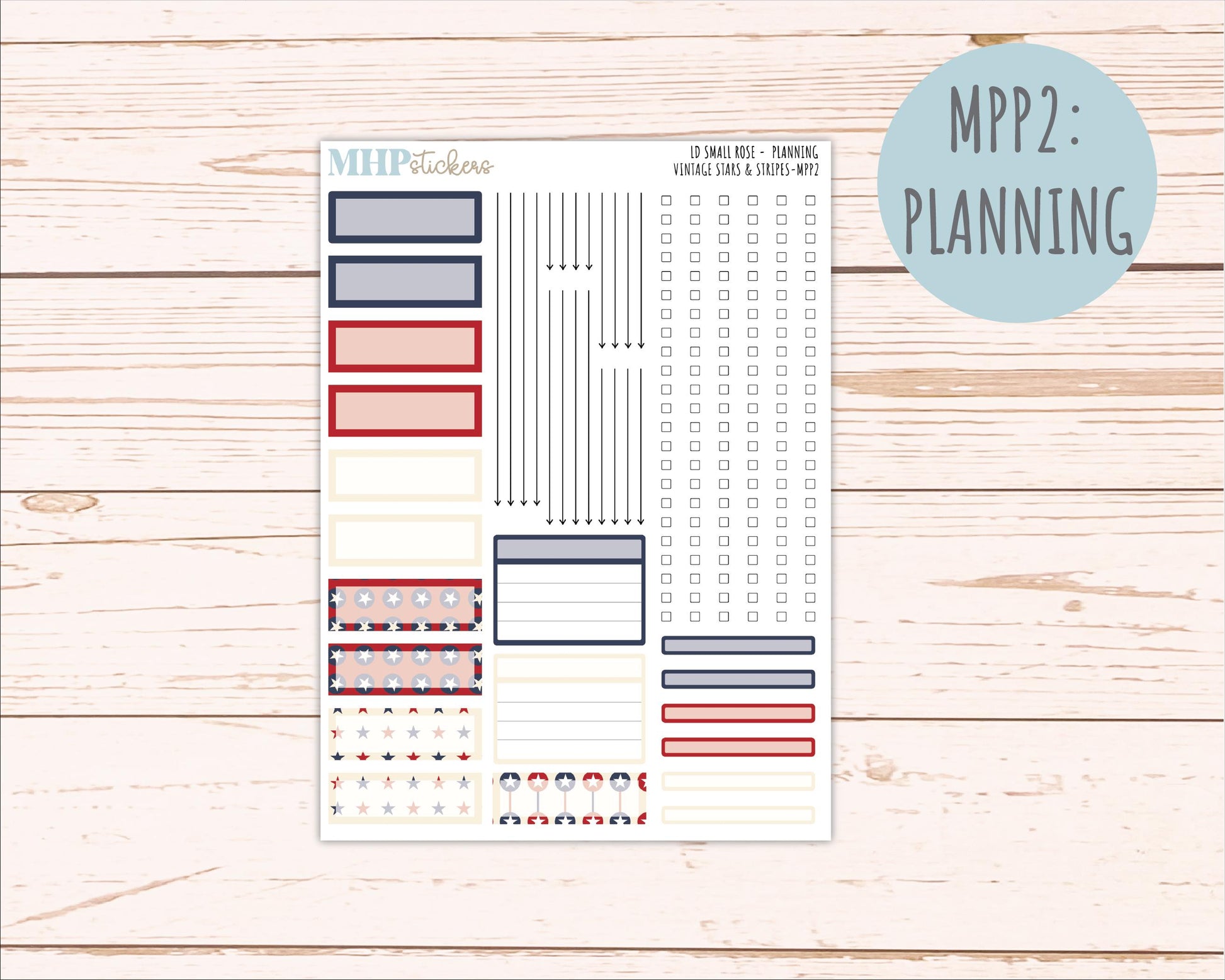 JULY 2026 Stickers for The Small Rose Laurel Denise Planner. "Vintage Stars & Stripes" || MPP