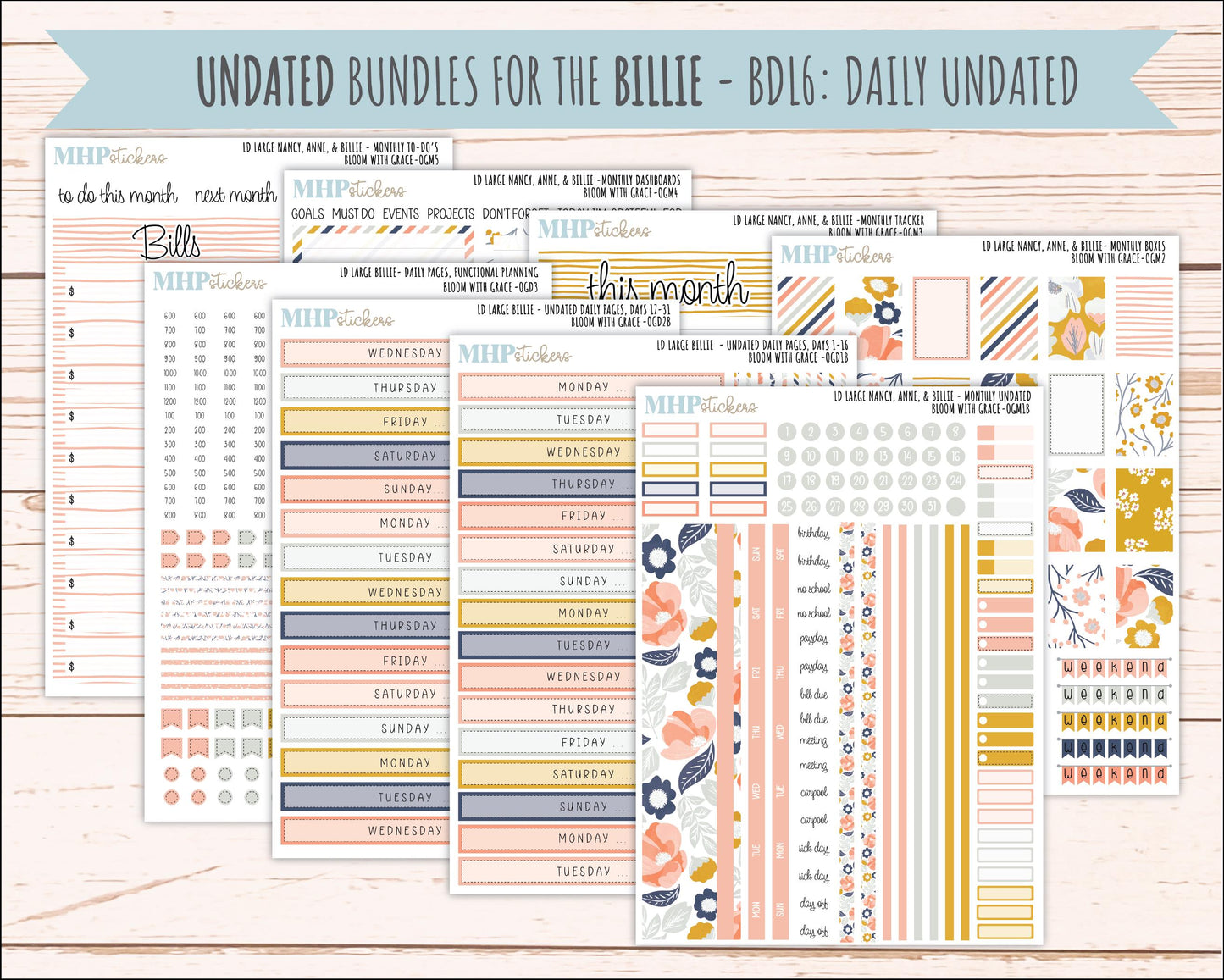 JULY 2026 Stickers for Large Nancy, Anne, & Billie Planners. Laurel Denise Planners. "Bloom with Grace" || OG