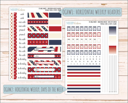 JULY 2026 Stickers for Large Nancy, Anne, & Billie Planners. Laurel Denise Planners. "Vintage Stars and Stripes" || OG