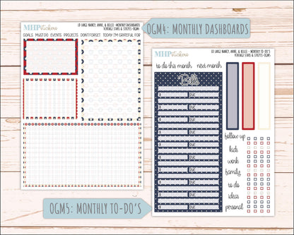 JULY 2026 Stickers for Large Nancy, Anne, & Billie Planners. Laurel Denise Planners. "Vintage Stars and Stripes" || OG