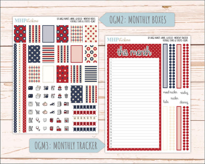 JULY 2026 Stickers for Large Nancy, Anne, & Billie Planners. Laurel Denise Planners. "Vintage Stars and Stripes" || OG