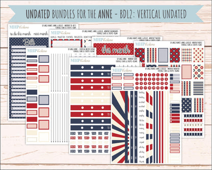 JULY 2026 Stickers for Large Nancy, Anne, & Billie Planners. Laurel Denise Planners. "Vintage Stars and Stripes" || OG