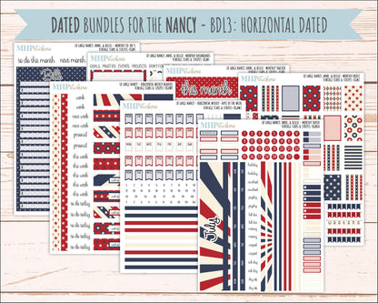 JULY 2026 Stickers for Large Nancy, Anne, & Billie Planners. Laurel Denise Planners. "Vintage Stars and Stripes" || OG