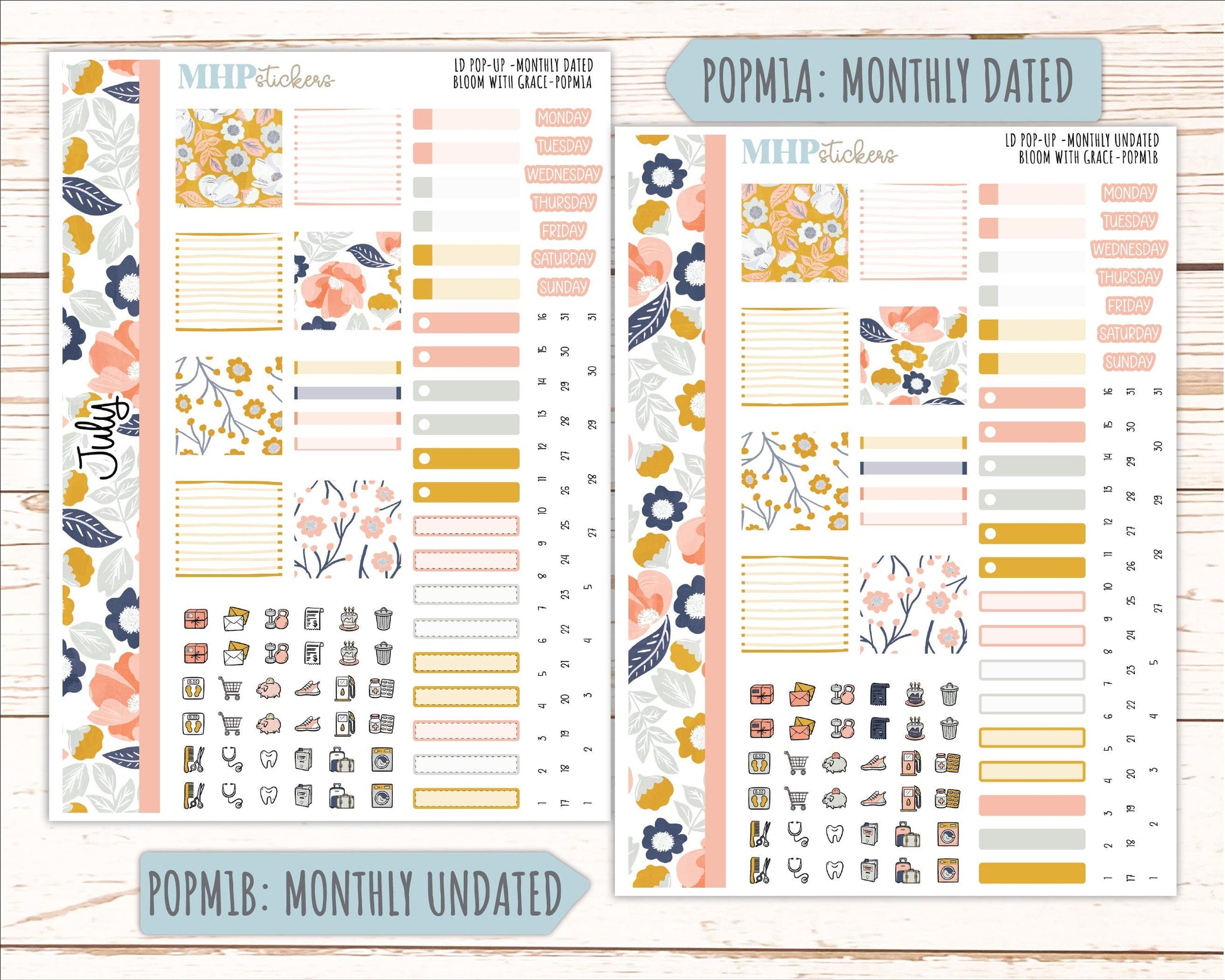 JULY 2026 Stickers for The Jo, Laurel Denise Planner "Bloom with Grace" || POP