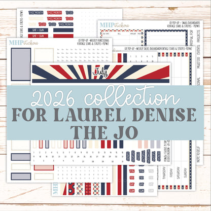 JULY 2026 Stickers for The Jo, Laurel Denise Planner "Vintage Stars & Stripes" || POP