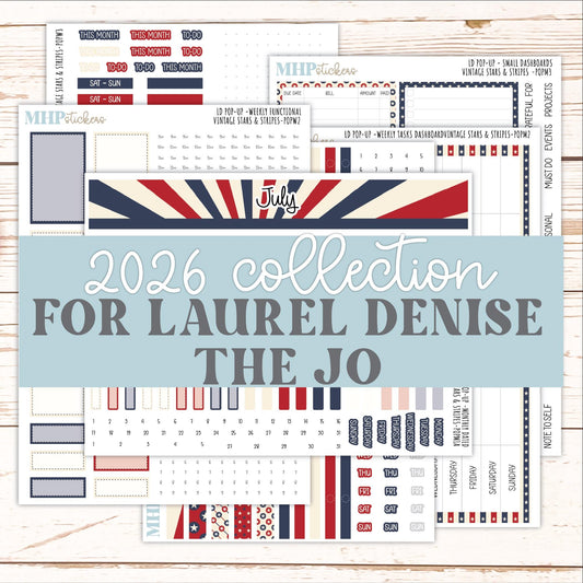 JULY 2026 Stickers for The Jo, Laurel Denise Planner "Vintage Stars & Stripes" || POP