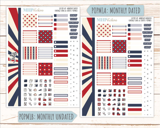 JULY 2026 Stickers for The Jo, Laurel Denise Planner "Vintage Stars & Stripes" || POP