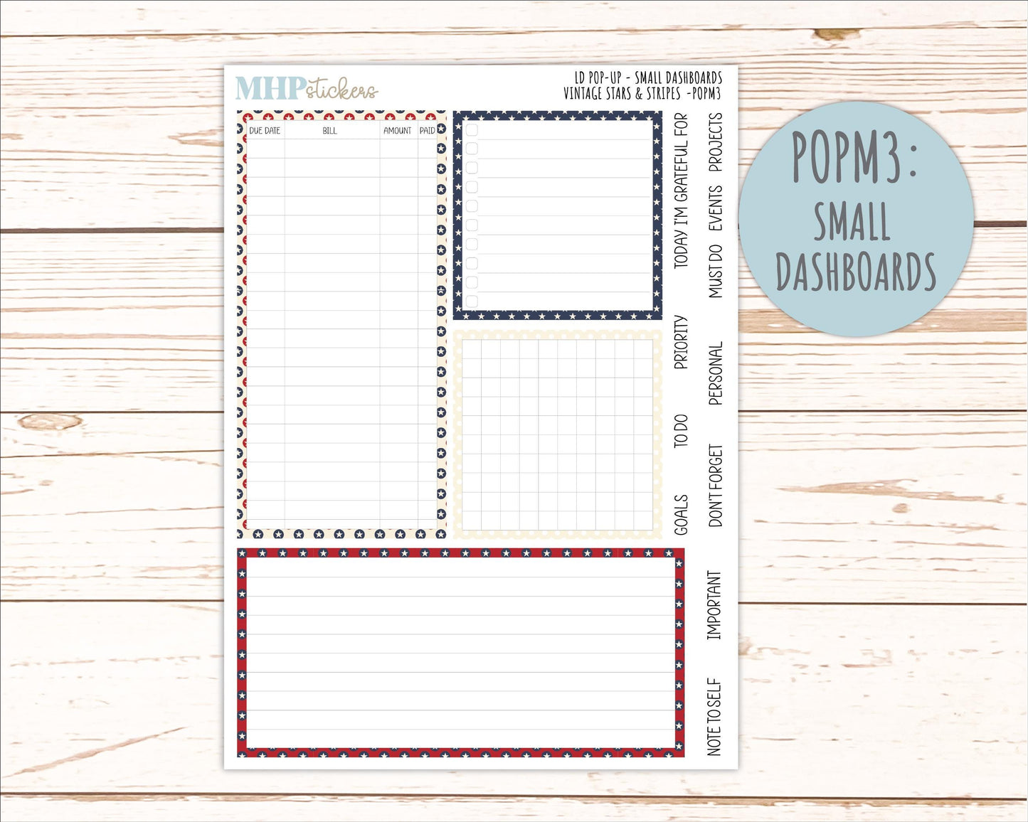 JULY 2026 Stickers for The Jo, Laurel Denise Planner "Vintage Stars & Stripes" || POP